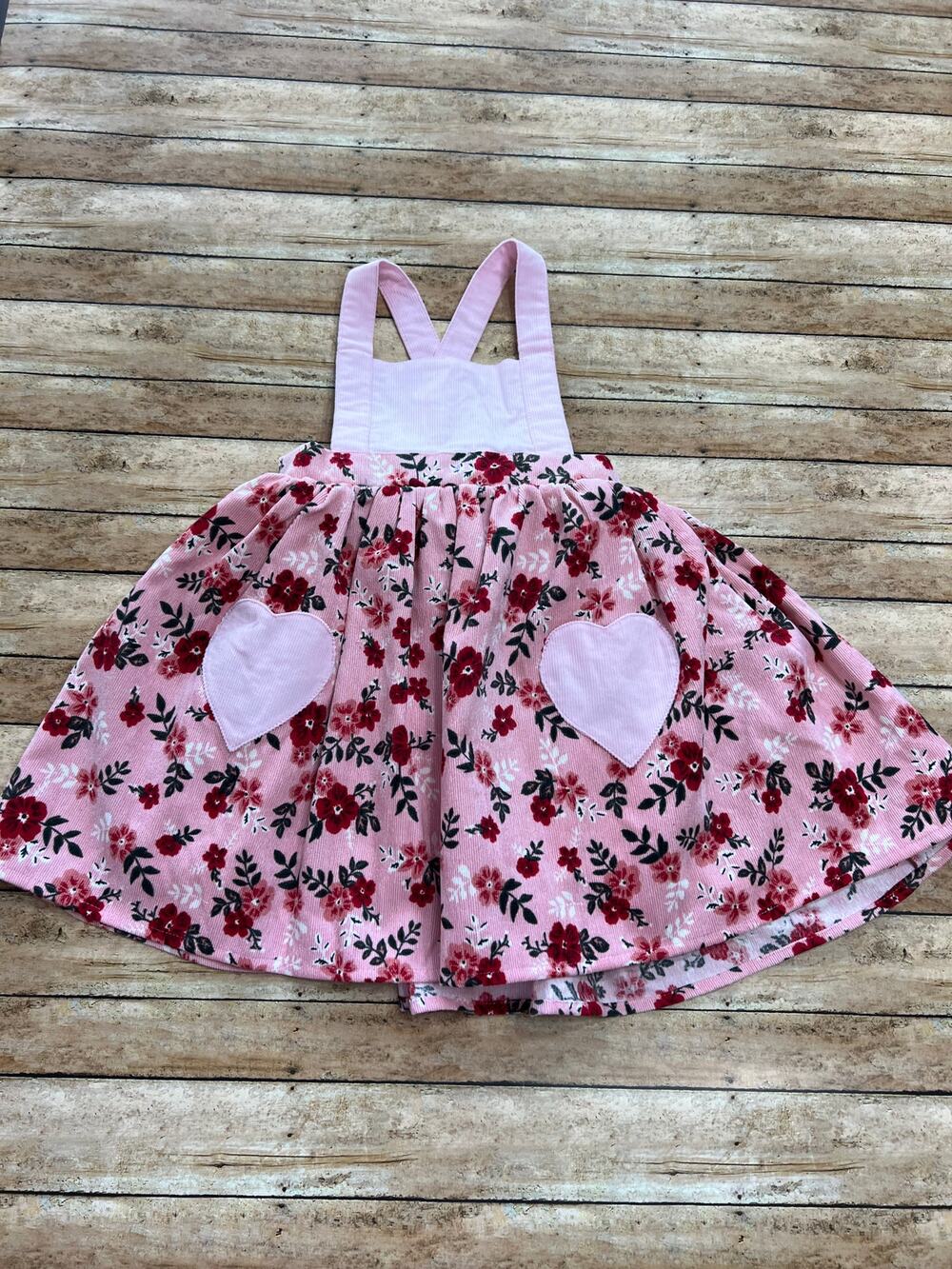 NWT Smocked Sweets Valentine Corduroy Jumper with Heart Pockets 2/3